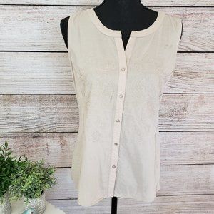RXB CREAM w/ EMBROIDERY DETAIL SLEEVELESS TOP - SM